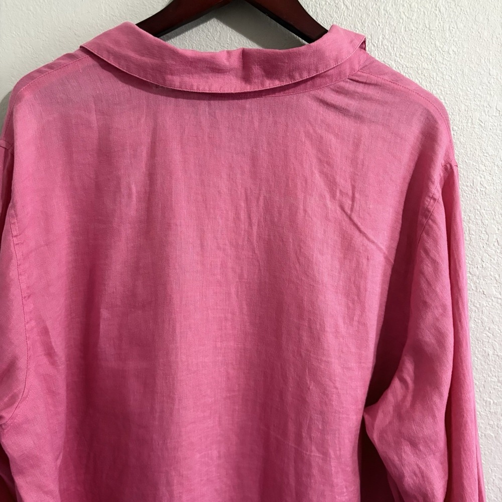 J Jill Love Linen Shirt Womens 2X Watermelon Pink Button Front Tunic Top Coastal - Picture 7 of 14